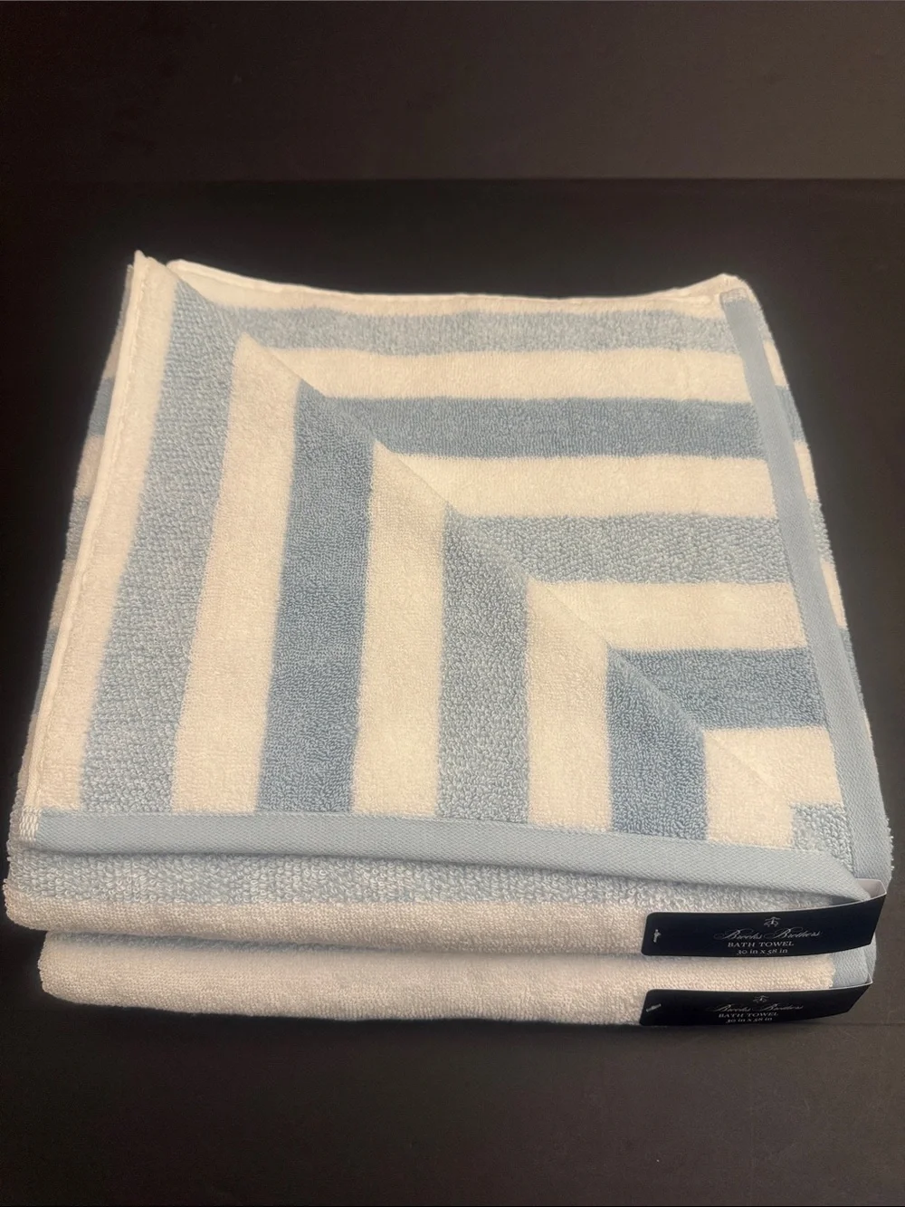 8pc BROOKS BROTHERS Cotton Oversized Light Blue & White Stripe Bath Towel Set